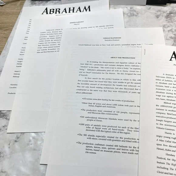 TNT Movie Press Kit Abraham 1993 Richard Harris Barbara Hershey Miniseries